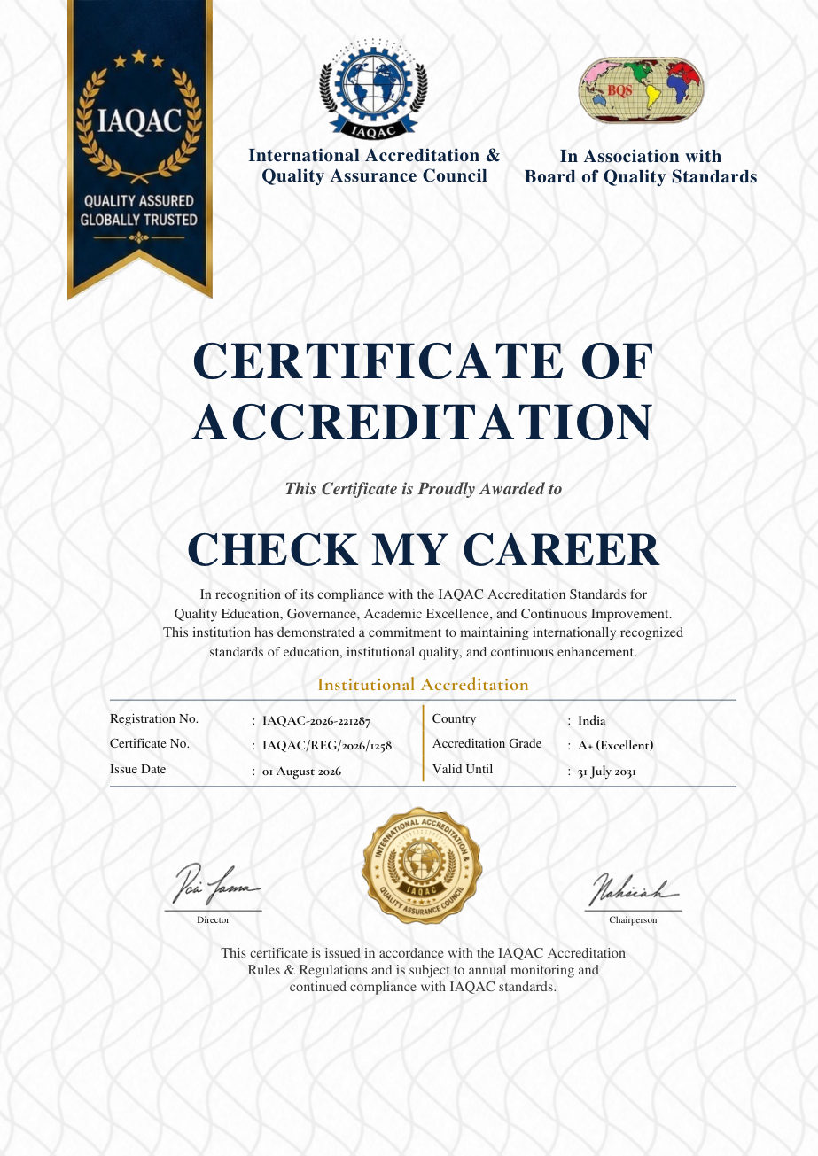 Check My Career — IAQAC Certificate of Accreditation, Grade A+ (2026)